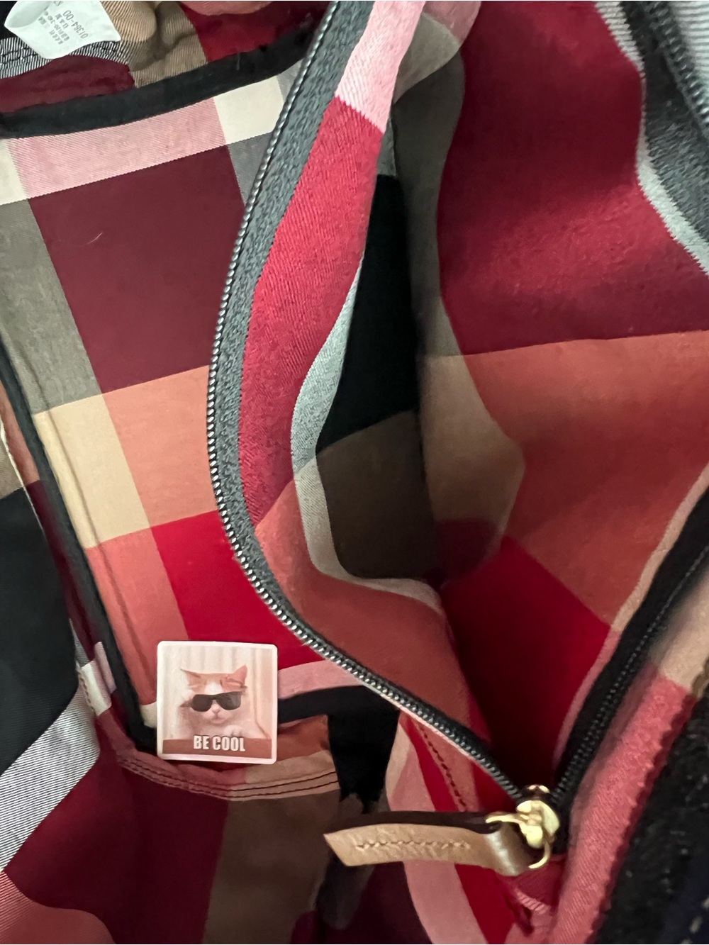 Burberry Blue Label Denim Tote with Pink Patterned Bow and Tan Handles - Picture 10 of 11